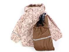 CeLaVi rainwear pants and jacket with fleece lining peach whip flowers